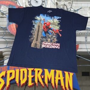 Marvel Spider-Man T-Shirt Boys Empire State Building Graphic Navy Blue XL 14/16
